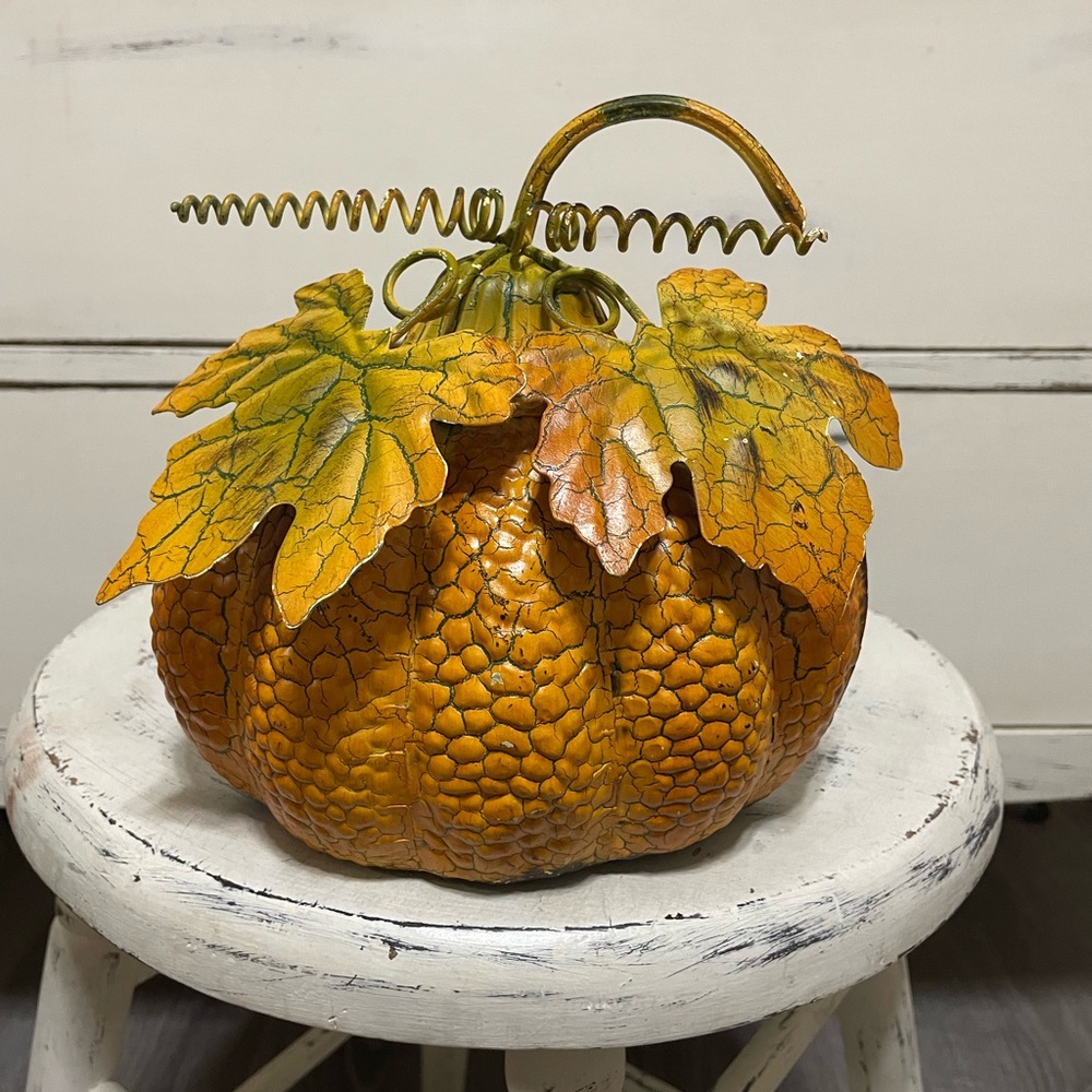 Sale!! Style it!! Decorative Orange Pumpkin with Leaves
